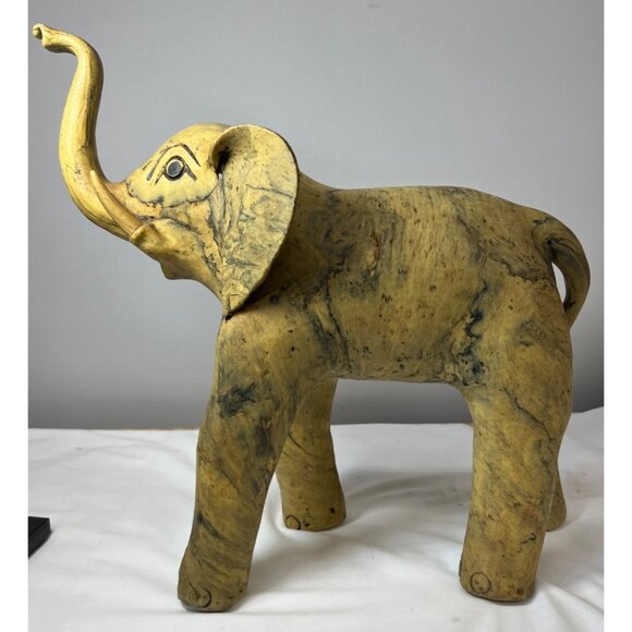 Hand-Carved Crushed Oyster Shell Elephant Figurine, Large - Picture 8 of 15